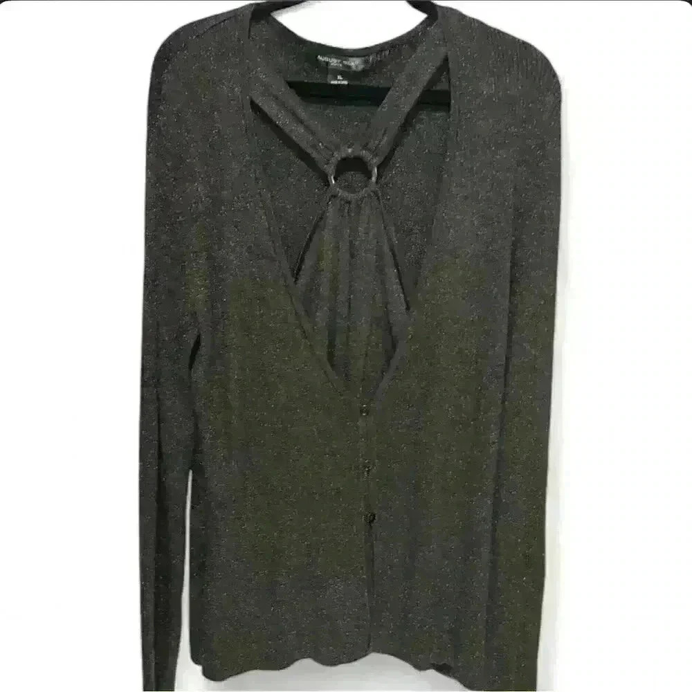 August Silk Women's XL Black Metallic Knit Cardigan Sweater Long Sleeve